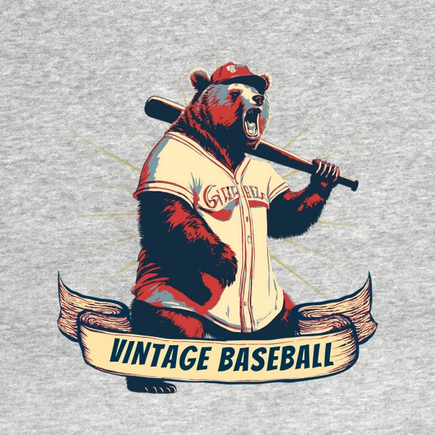 Vintage Baseball Grizzly Bear Baseball Player by DesignArchitect